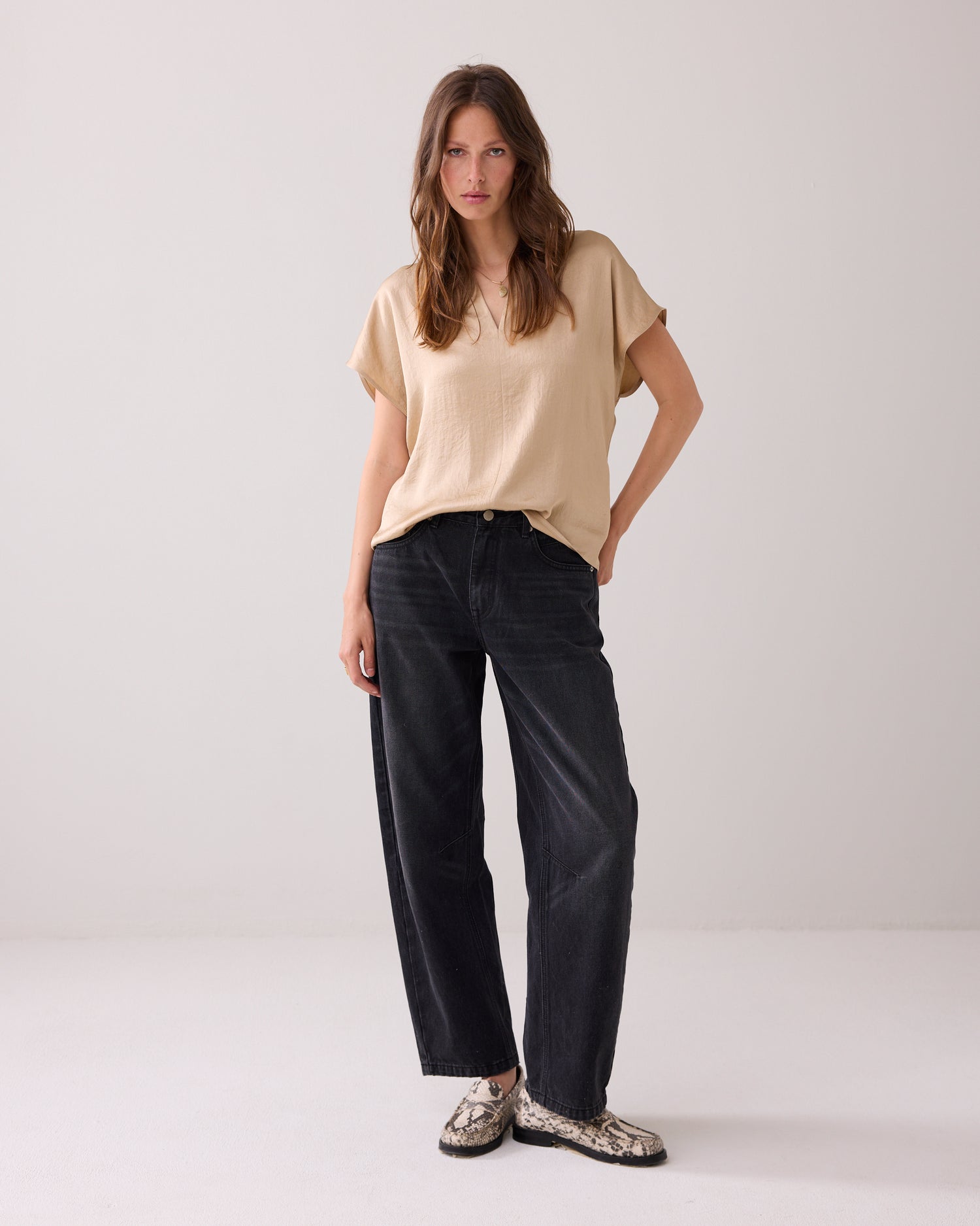 Shiny V-neck top