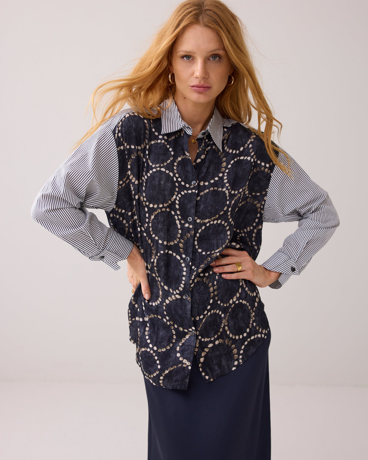 Hemdbluse Stoffmix