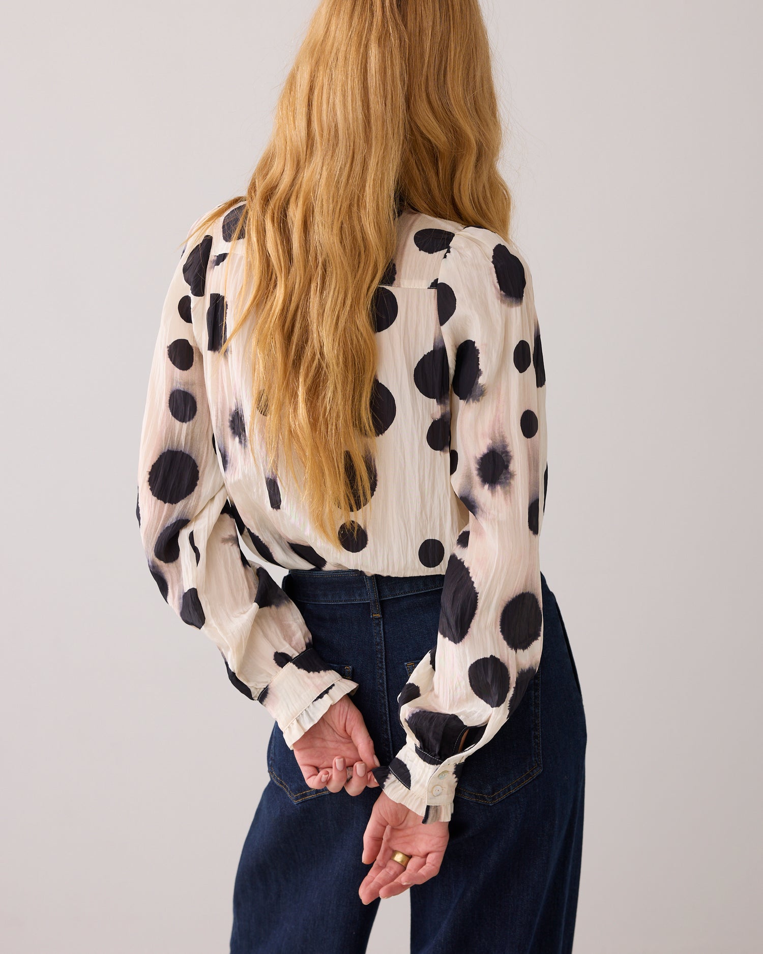 Non-iron blouse with polka dots