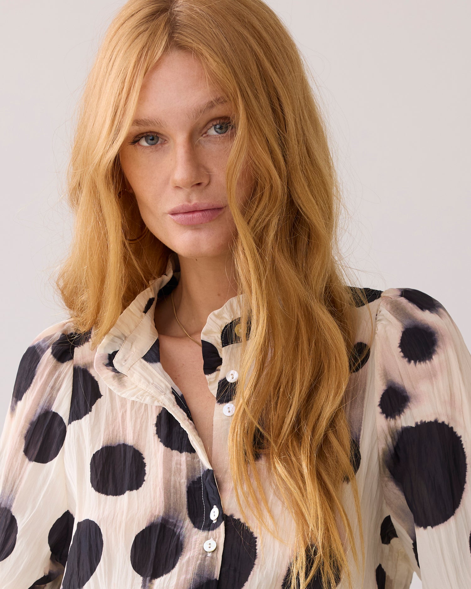 Non-iron blouse with polka dots