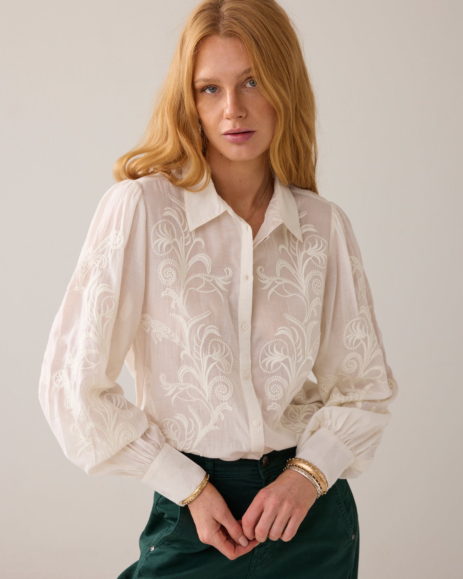 Voile blouse with embroidery