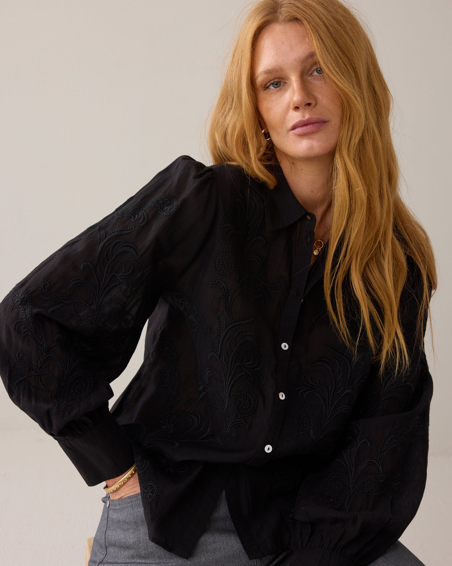 Voile blouse with embroidery