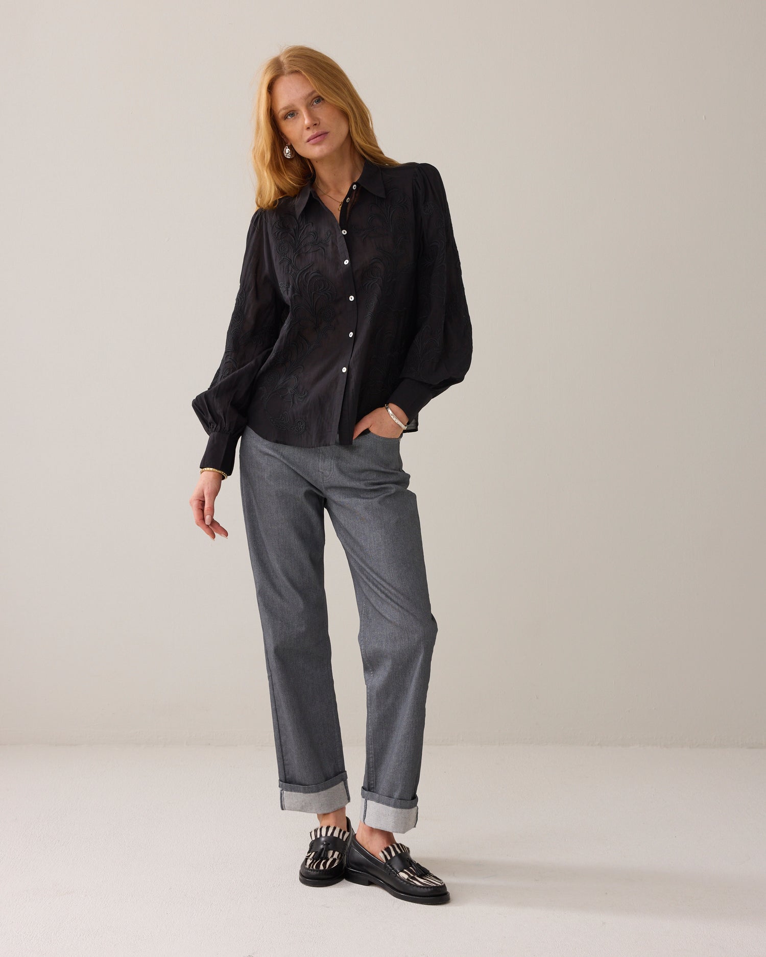 Voile blouse with embroidery