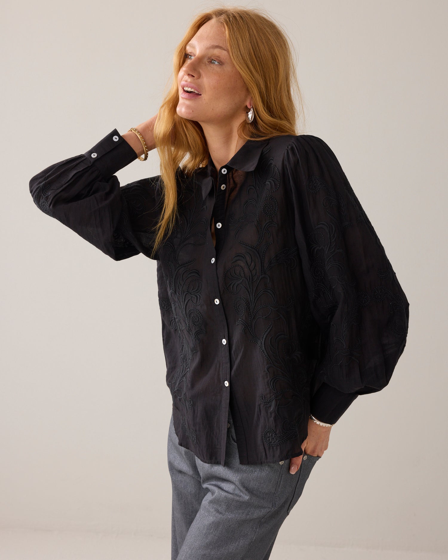 Voile blouse with embroidery