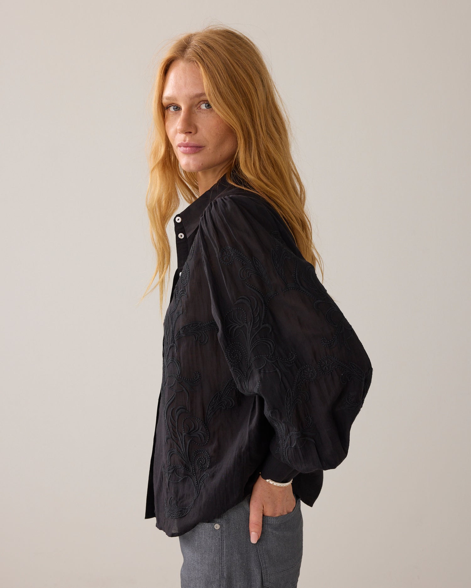 Voile blouse with embroidery