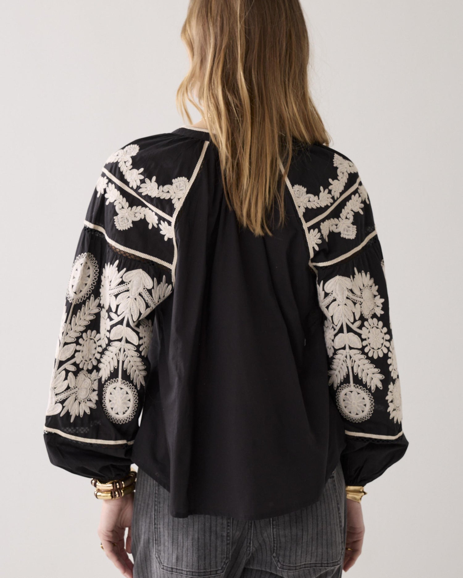 Embroidered contrast top