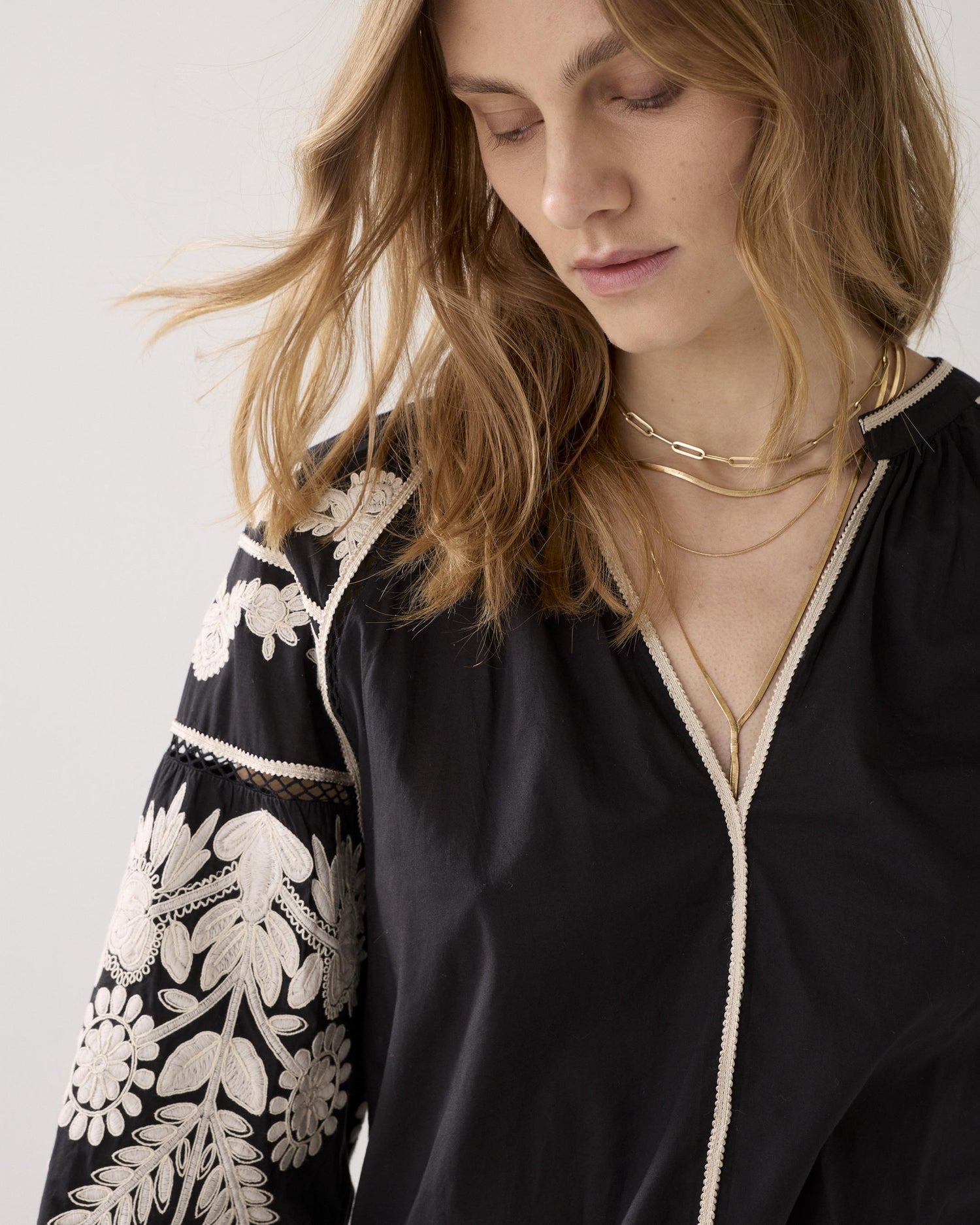 Embroidered contrast top