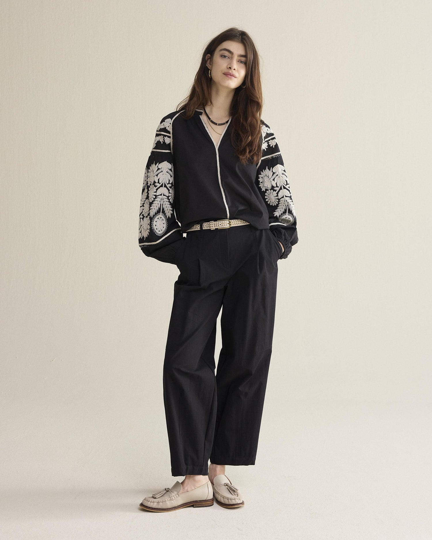 Embroidered contrast top