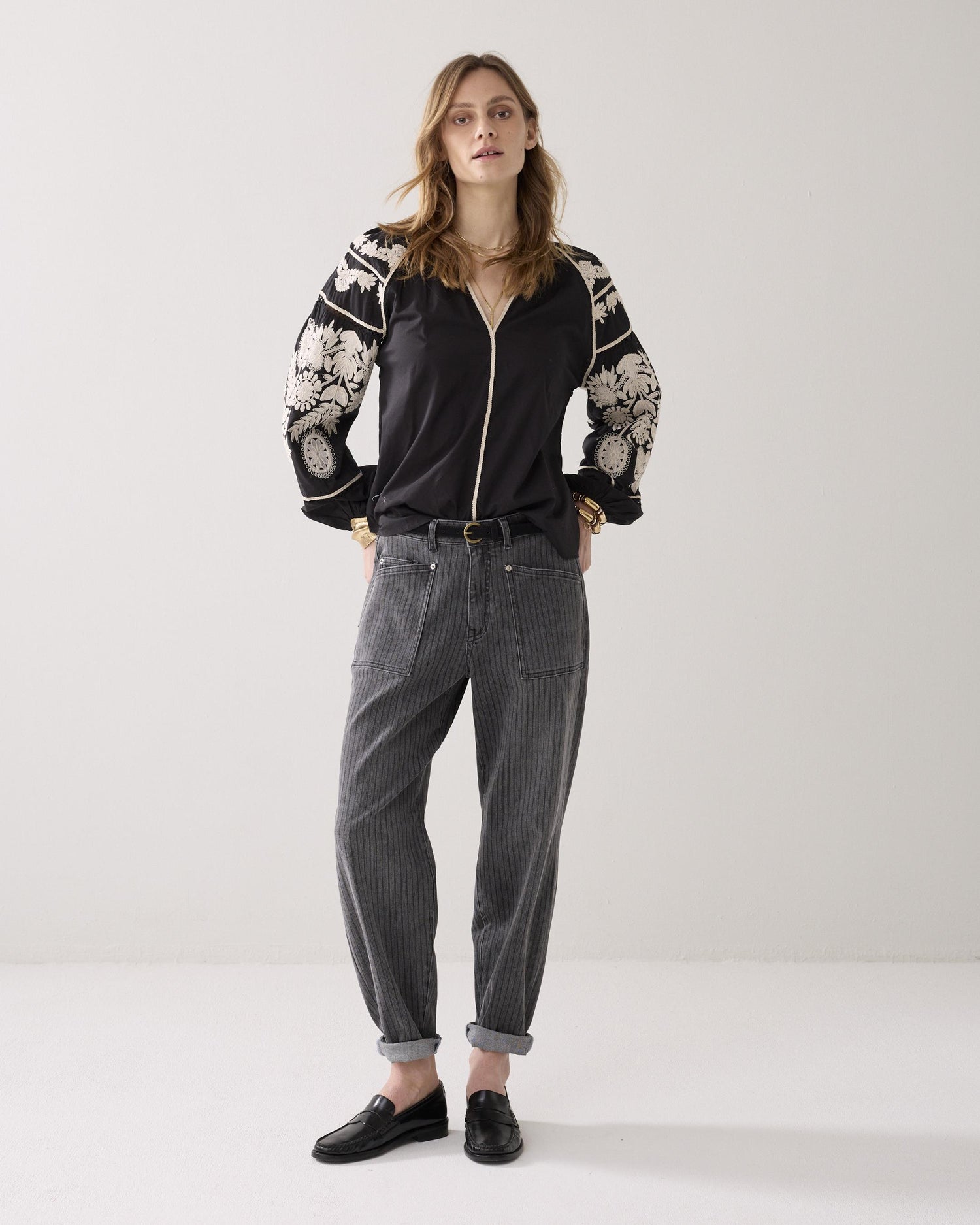 Embroidered contrast top