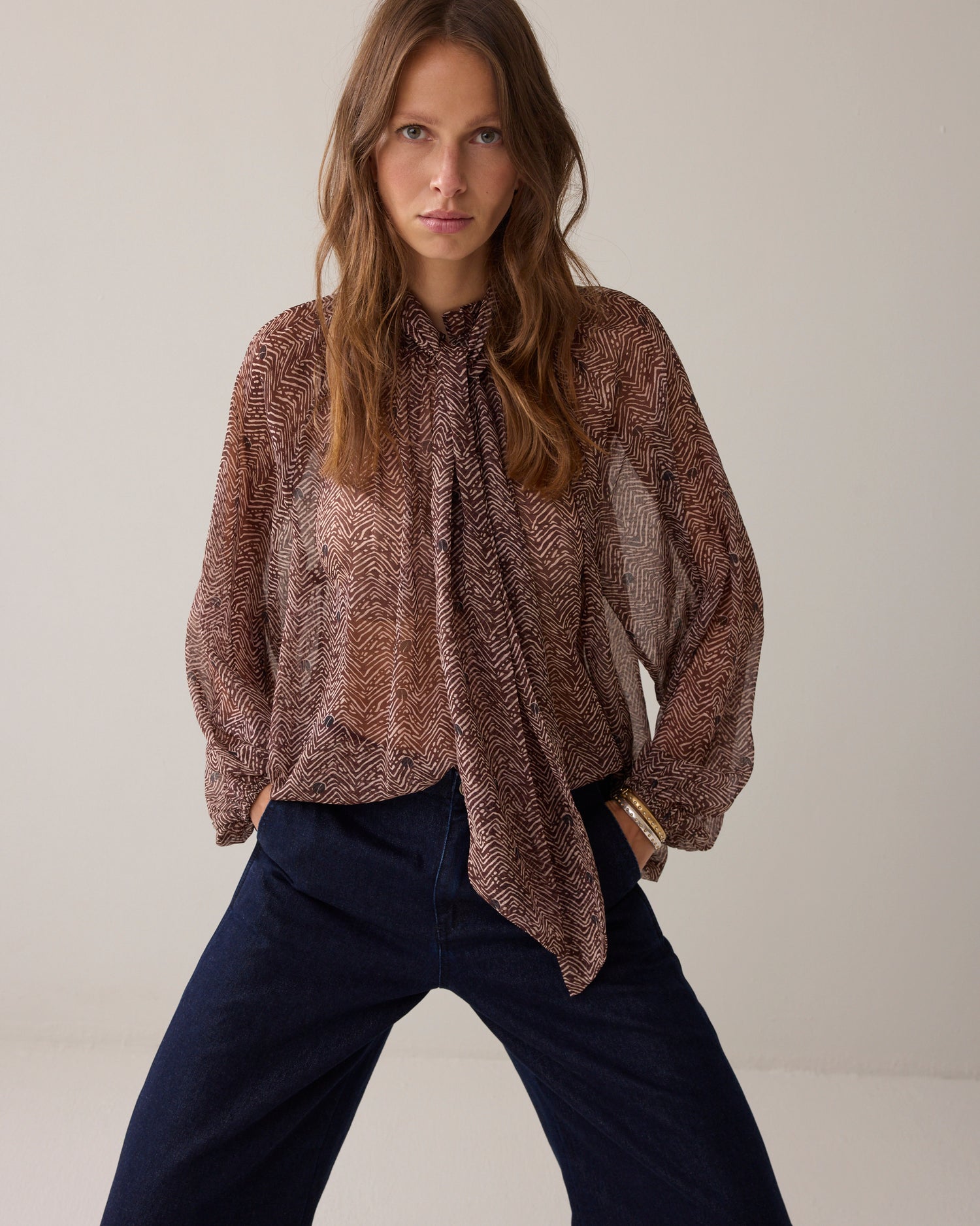 A-Linien-Oberteil mit Zickzack-Print