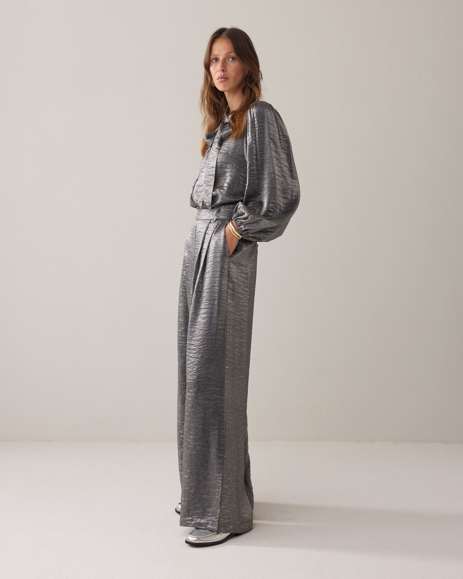 Metallic blouse with diamonds