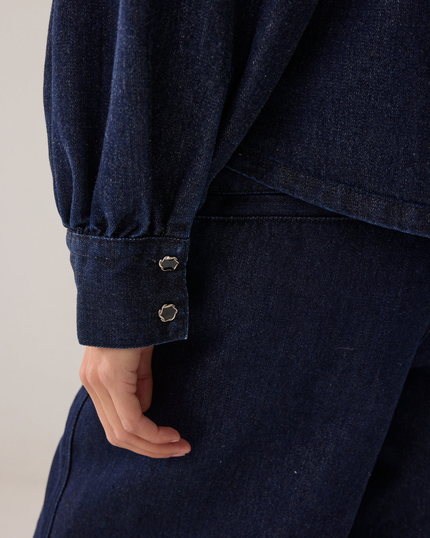 Denim bowtie-blouse met lurex