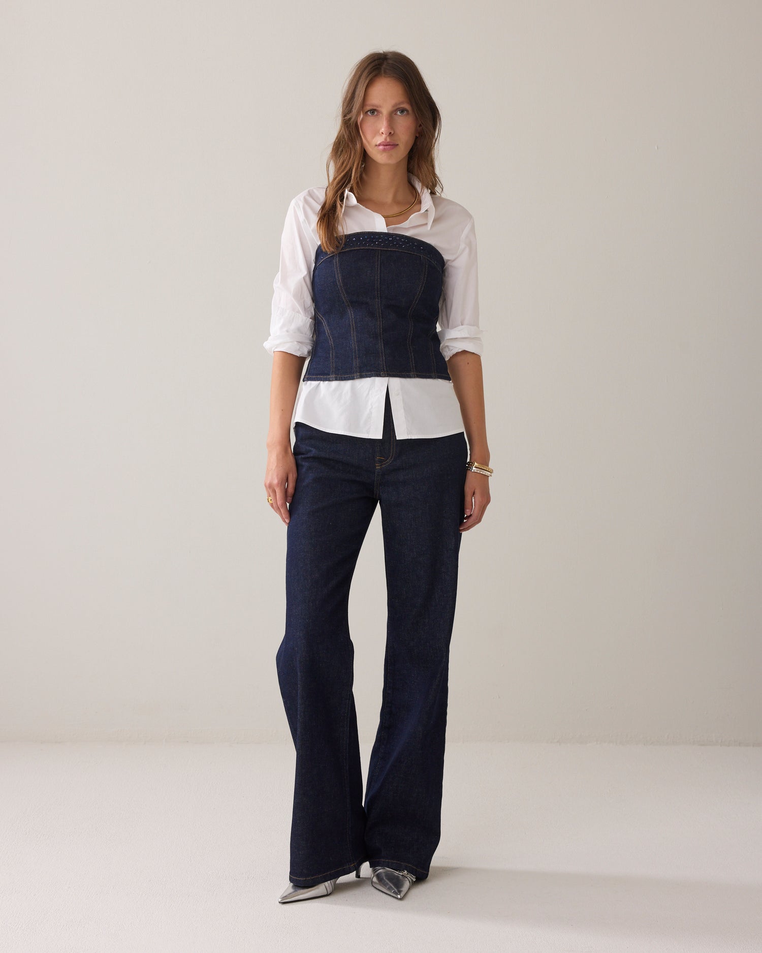 Denim corset met strass