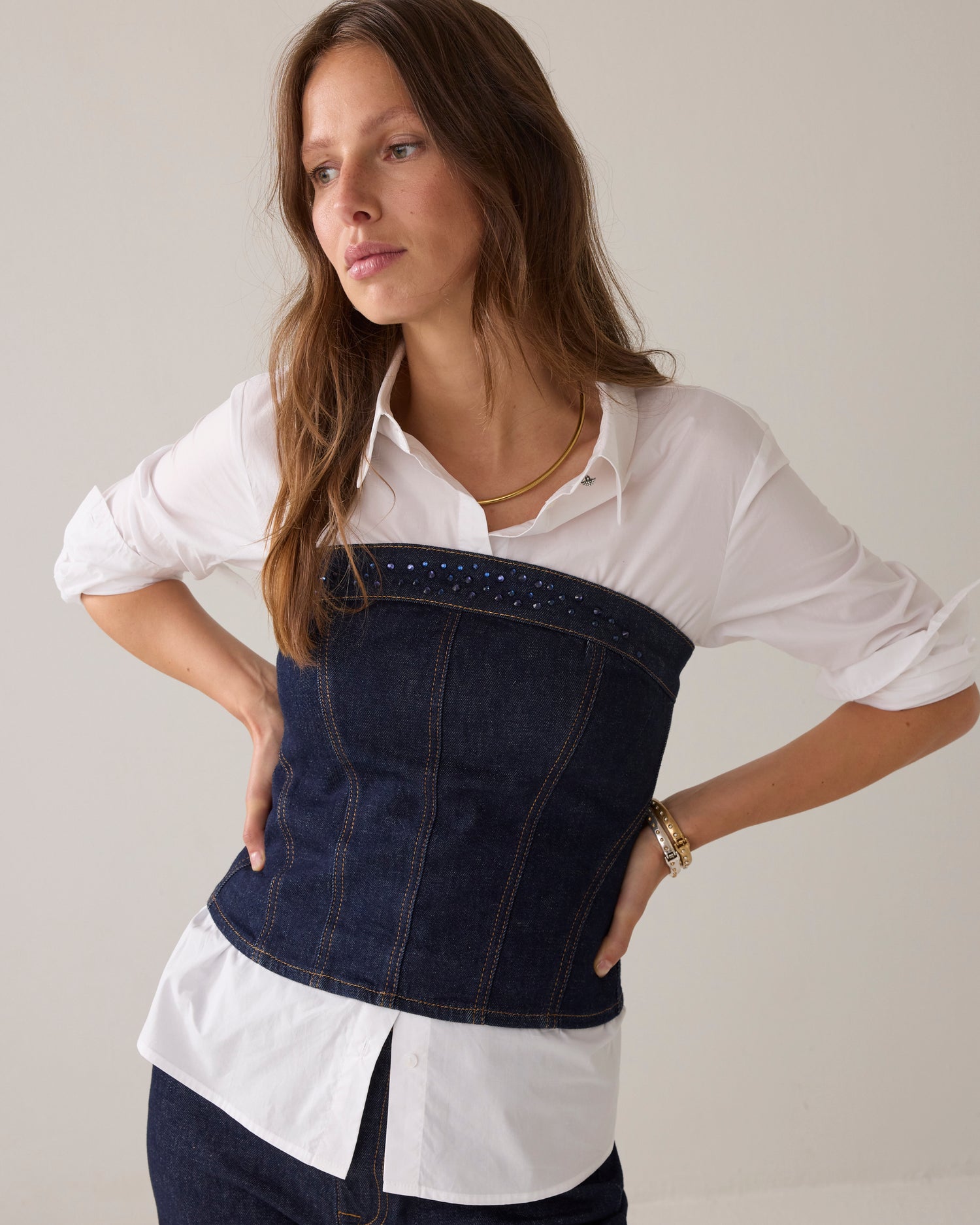 Denim corset met strass