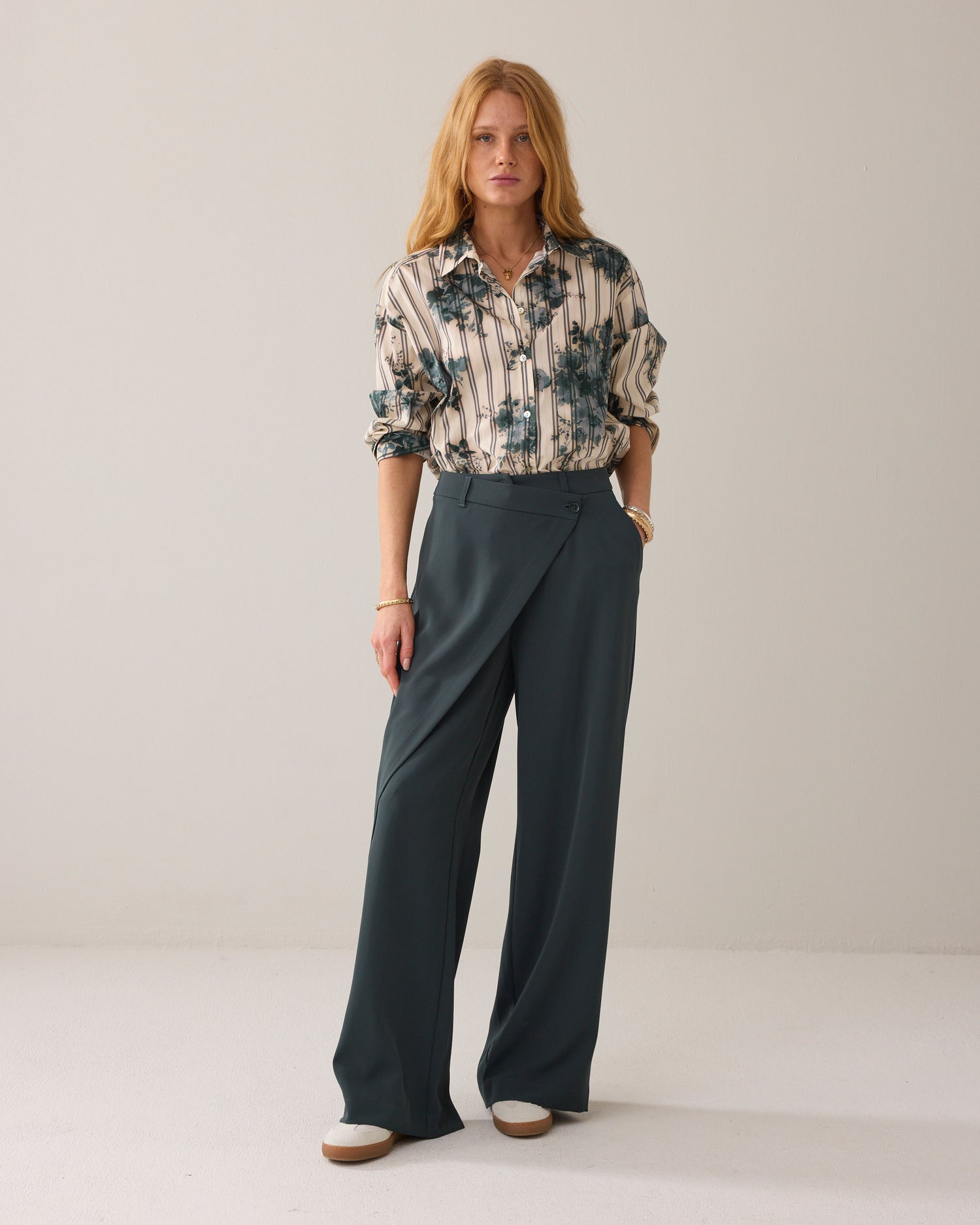 Shirt blouse with floral and stripe print