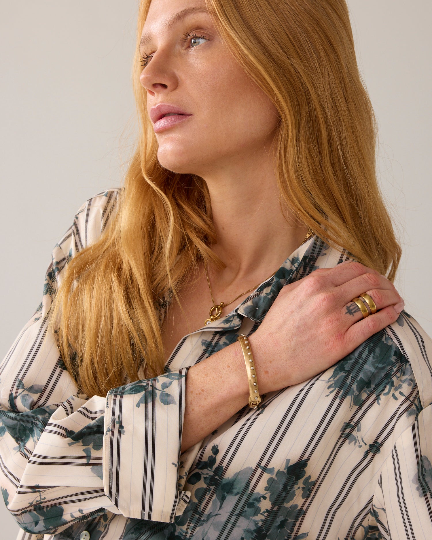 Shirt blouse with floral and stripe print