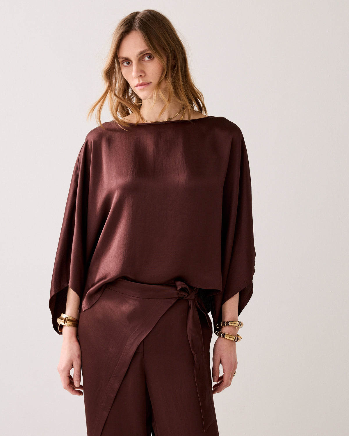 Top soyeux avec manches kimono