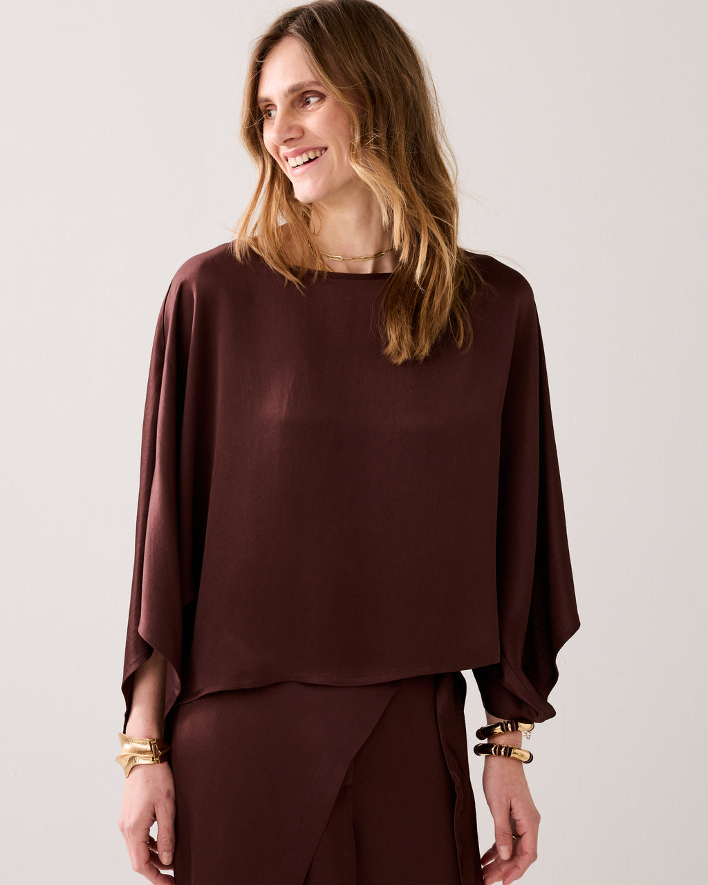 Top soyeux avec manches kimono
