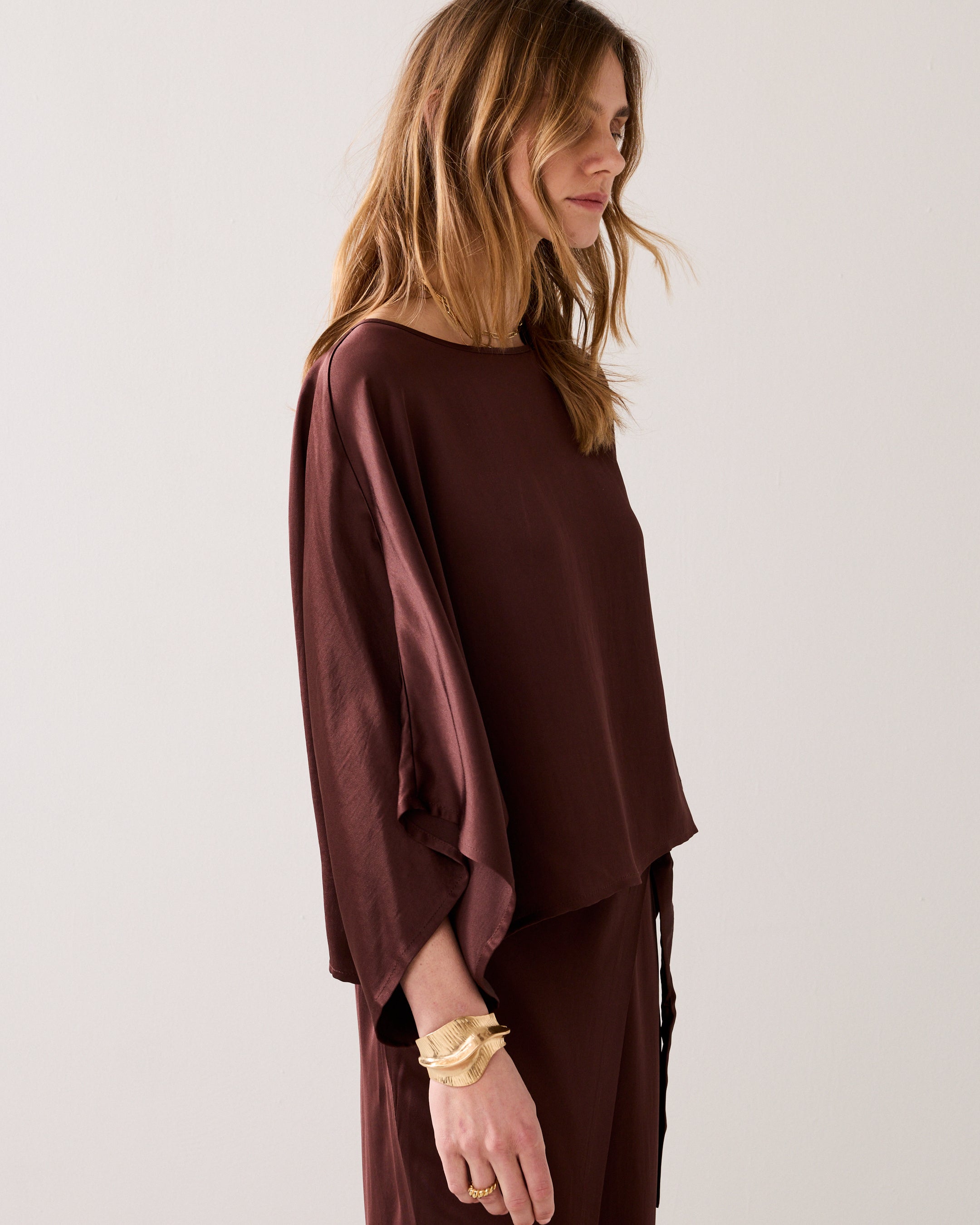Top soyeux avec manches kimono