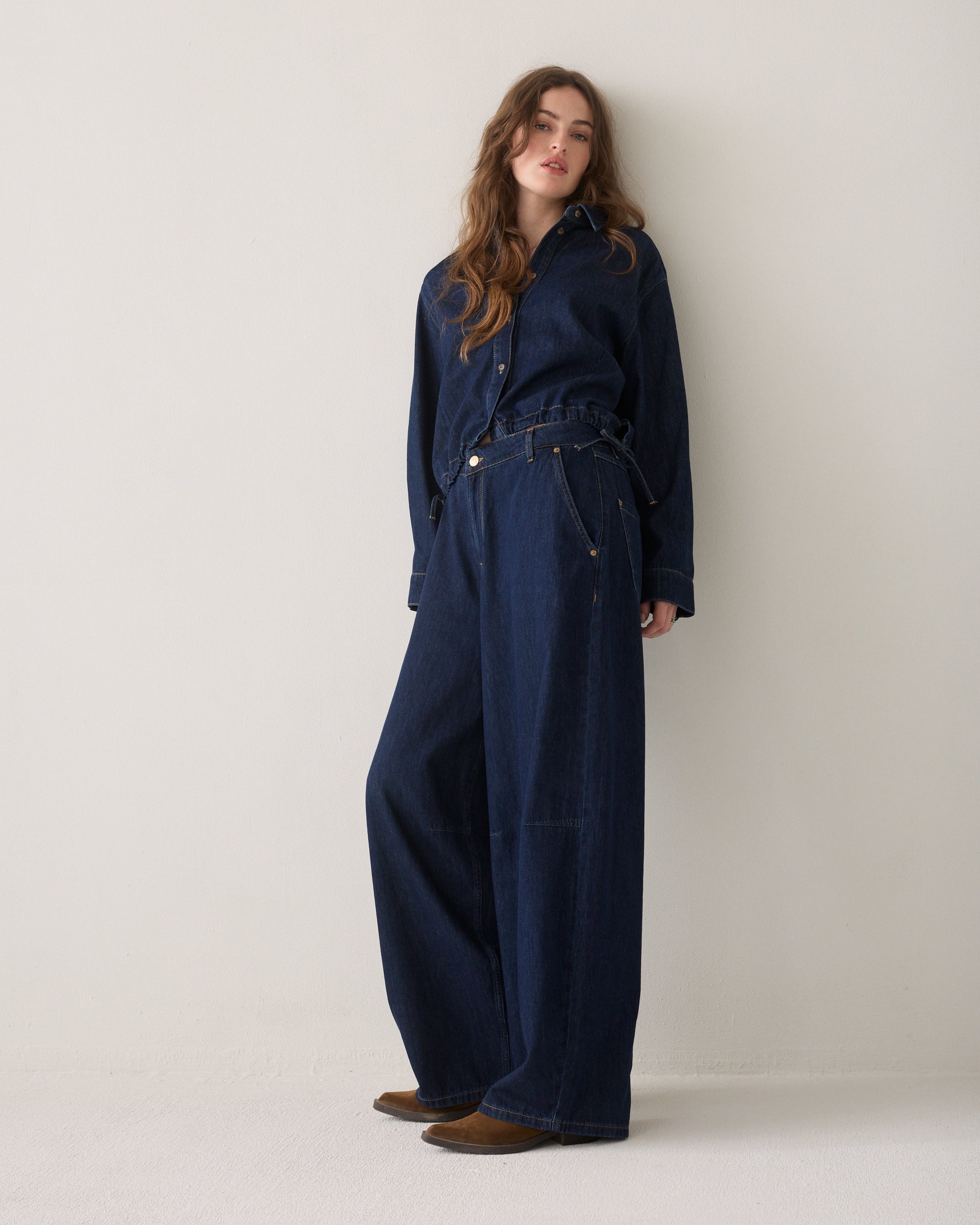 Cropped blouse rinse denim