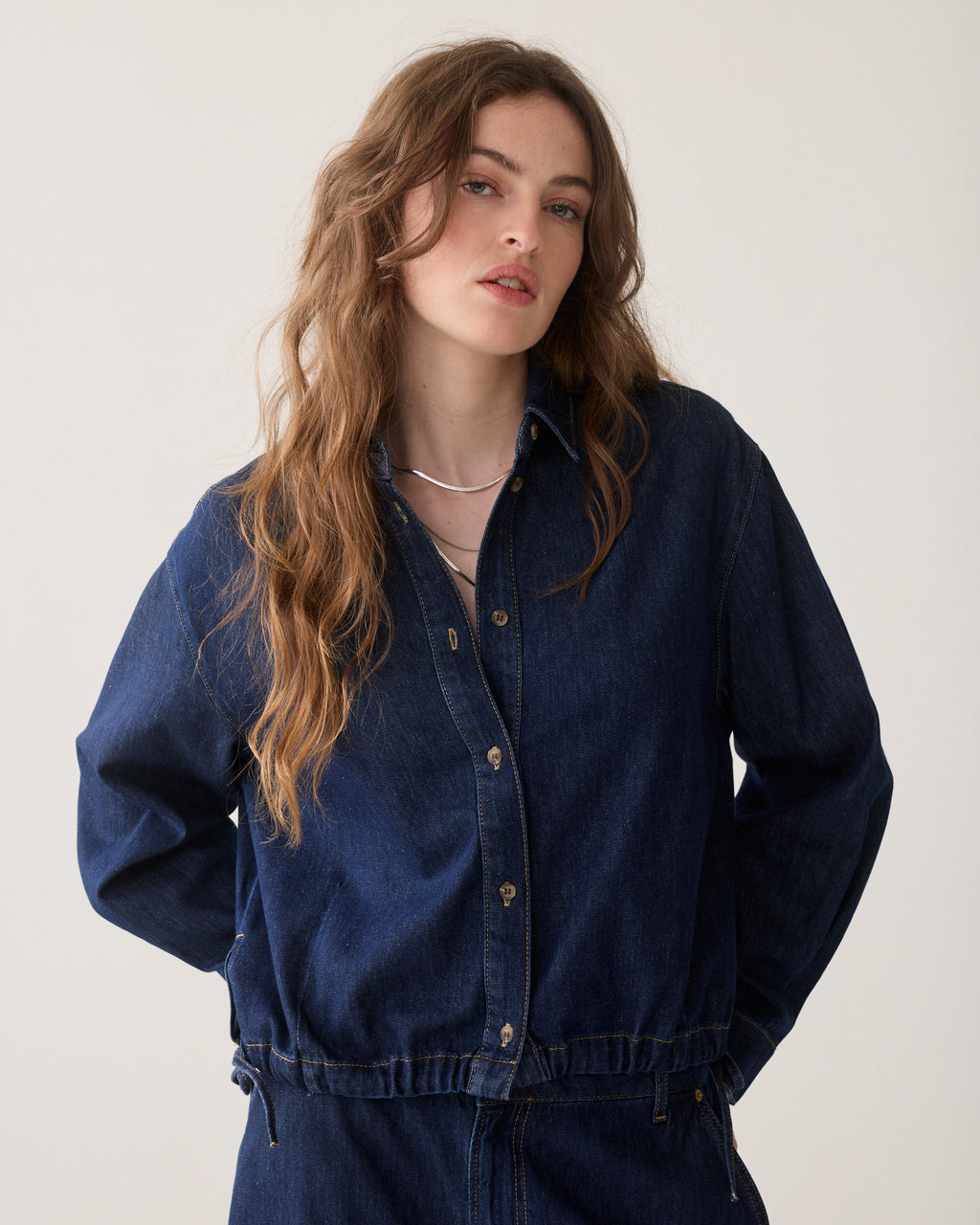 Cropped blouse rinse denim