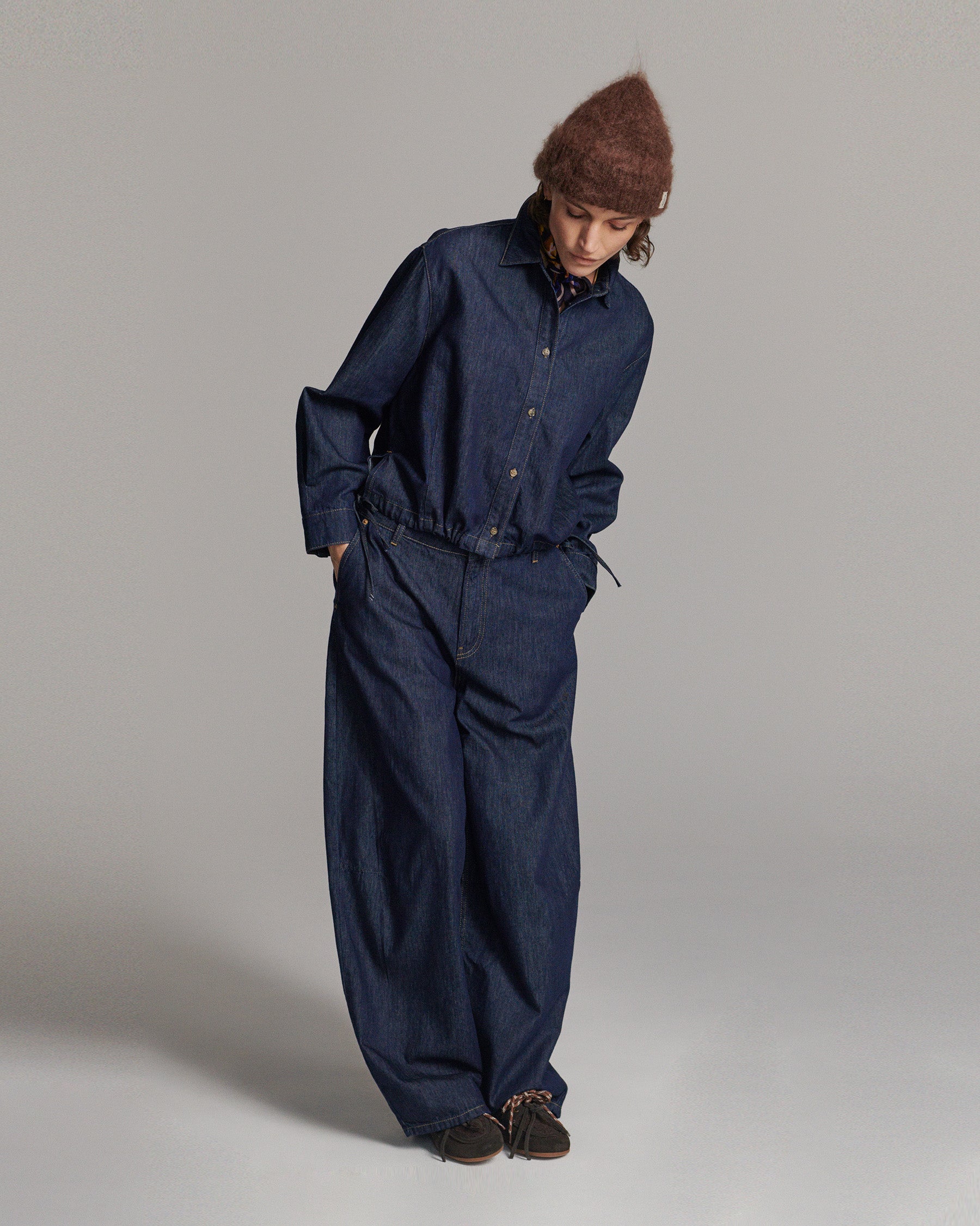 Cropped blouse rinse denim