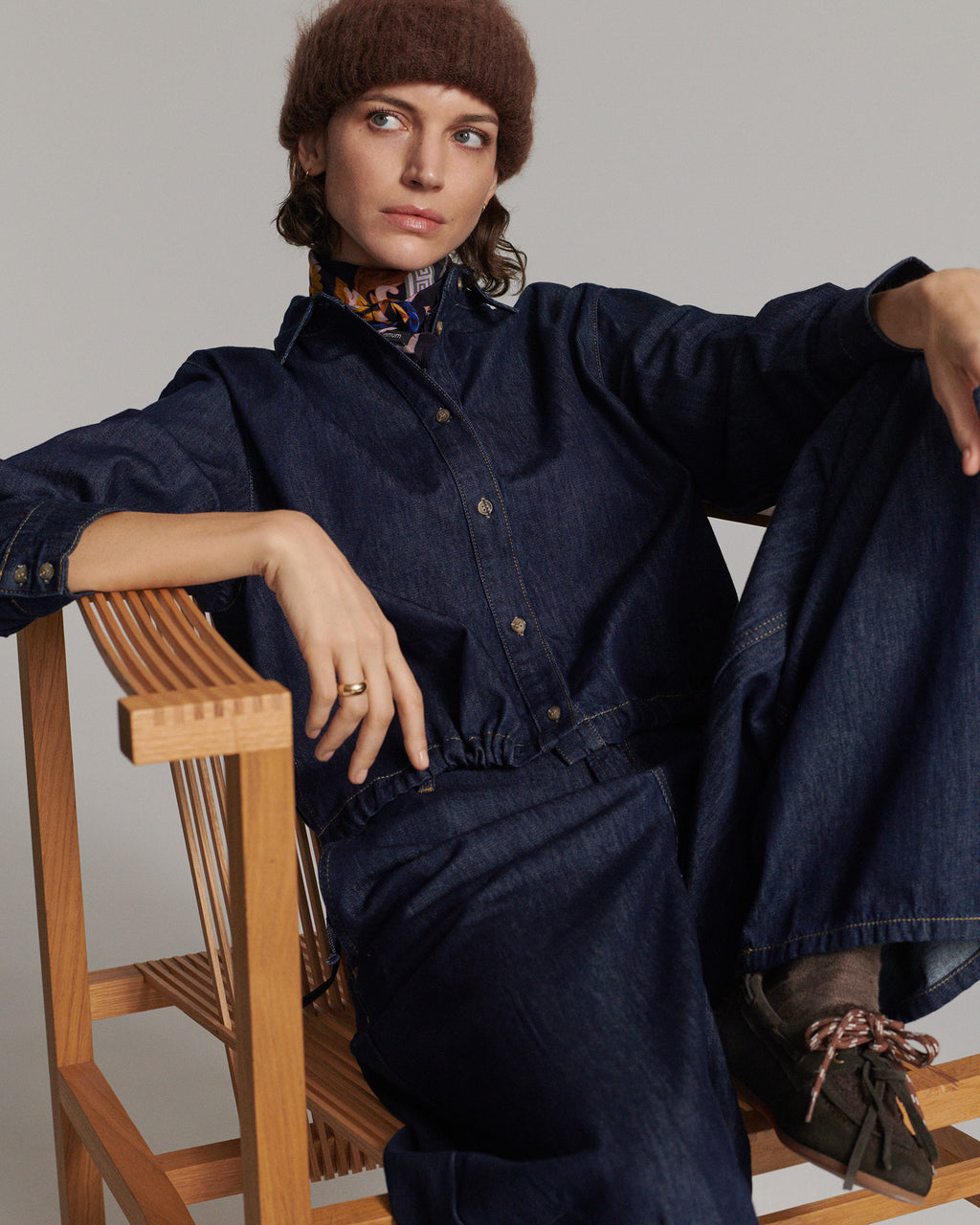 Cropped blouse rinse denim