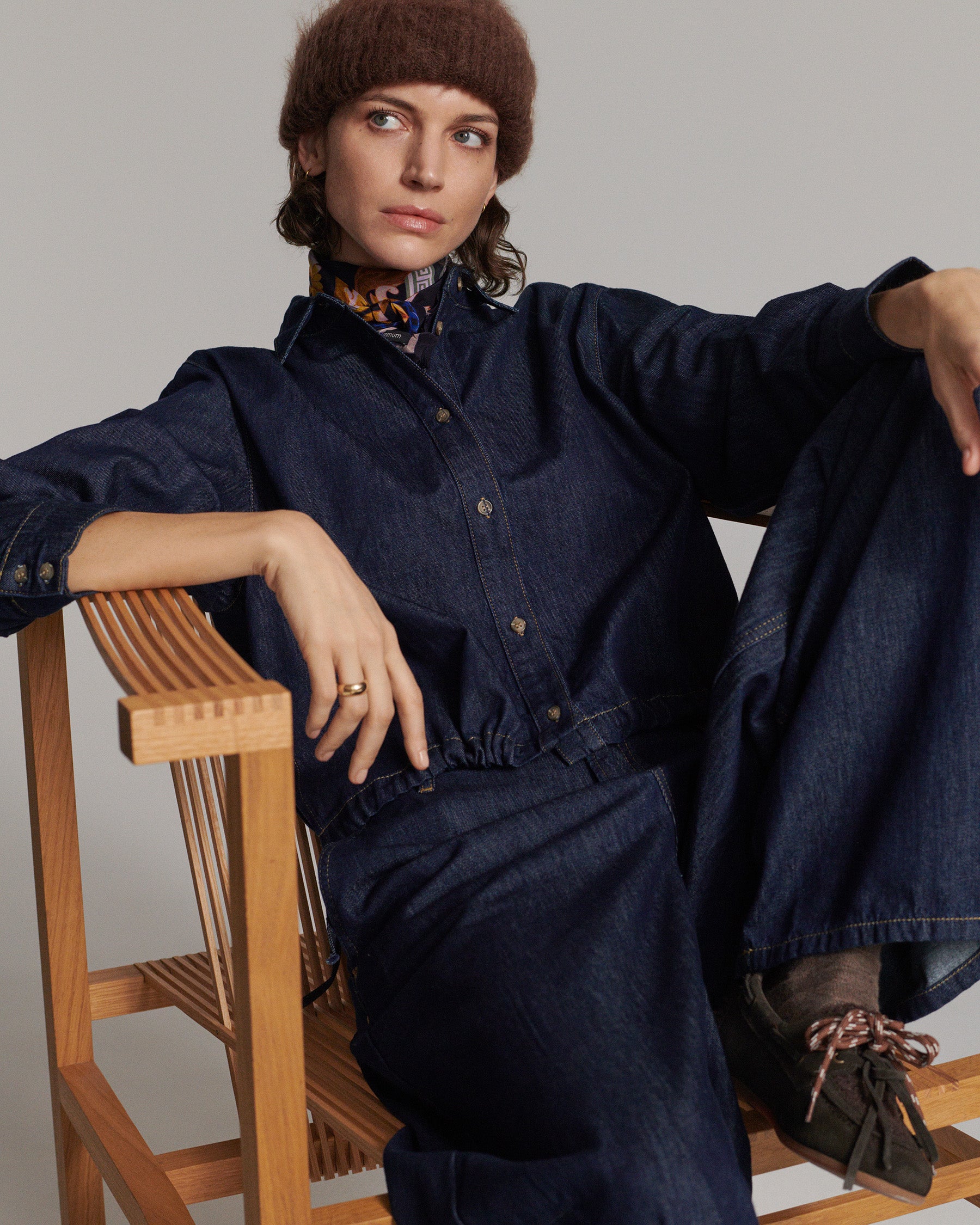 Cropped blouse rinse denim