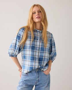 Blouse à carreaux avec manches bouffantes