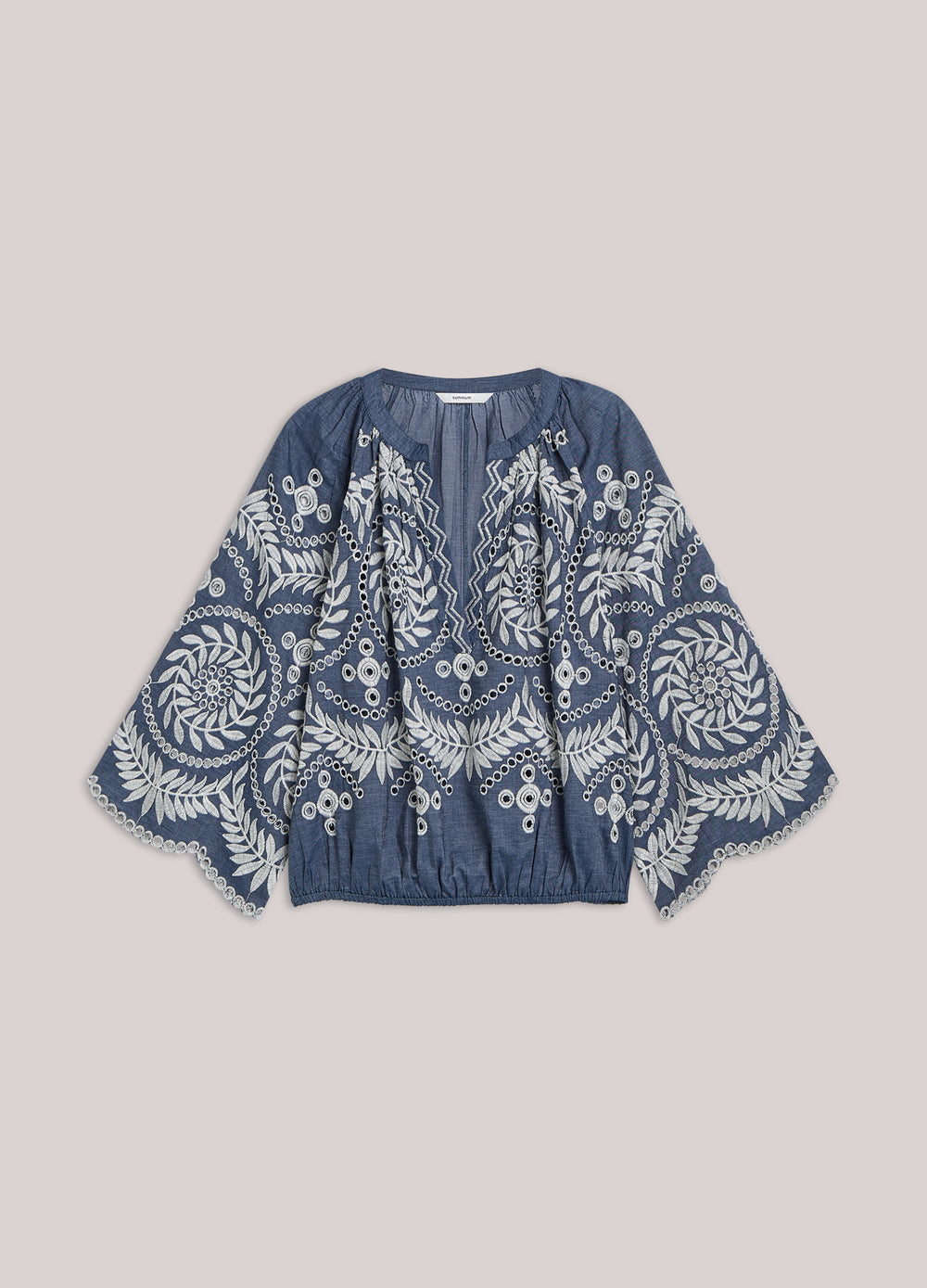 Chambray top borduur