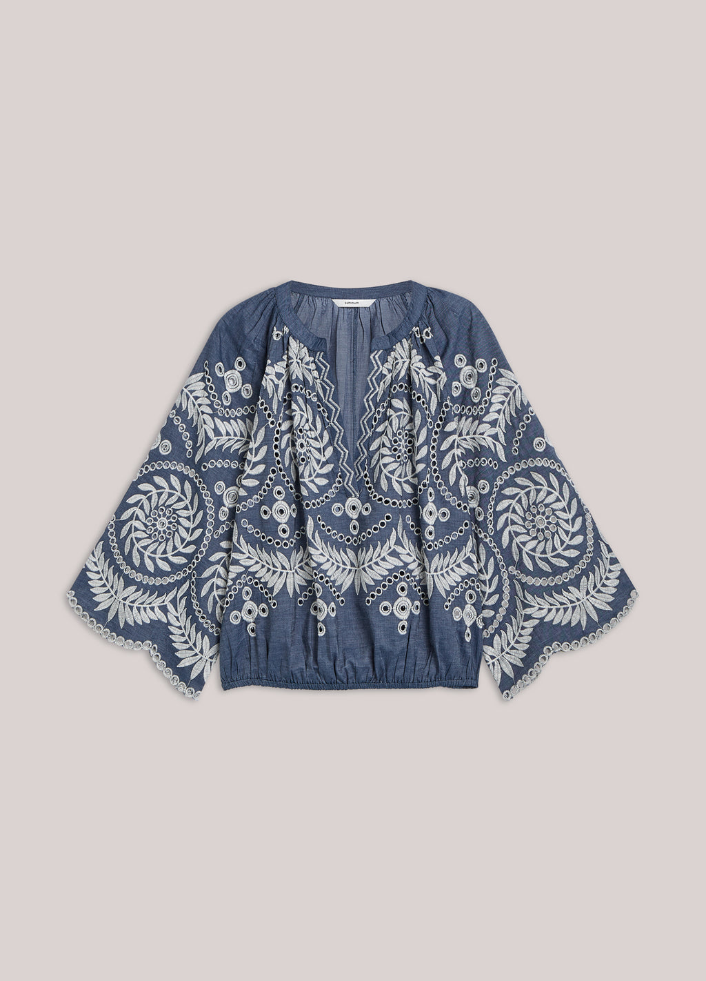 Chambray top borduur