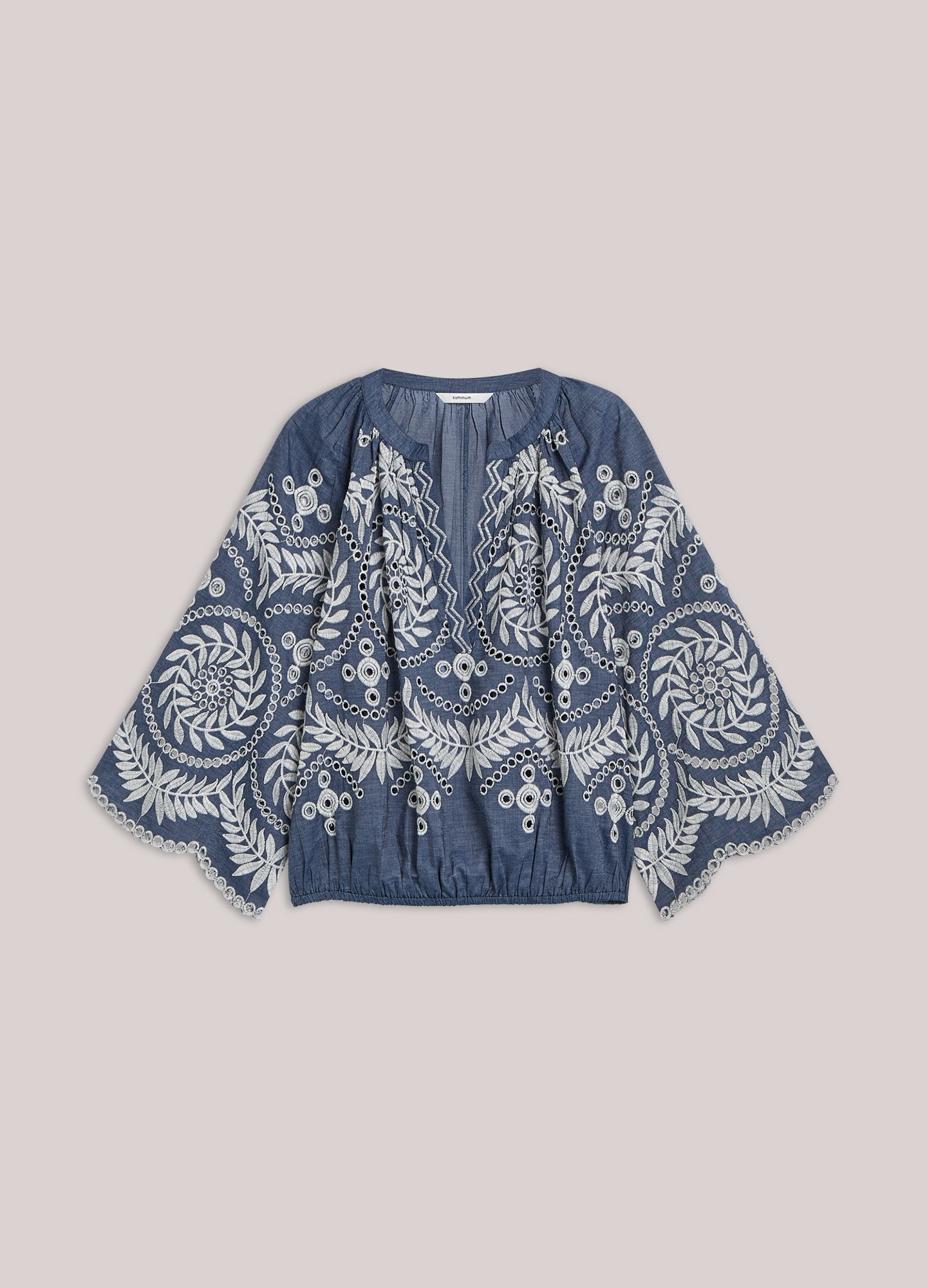 Chambray top borduur