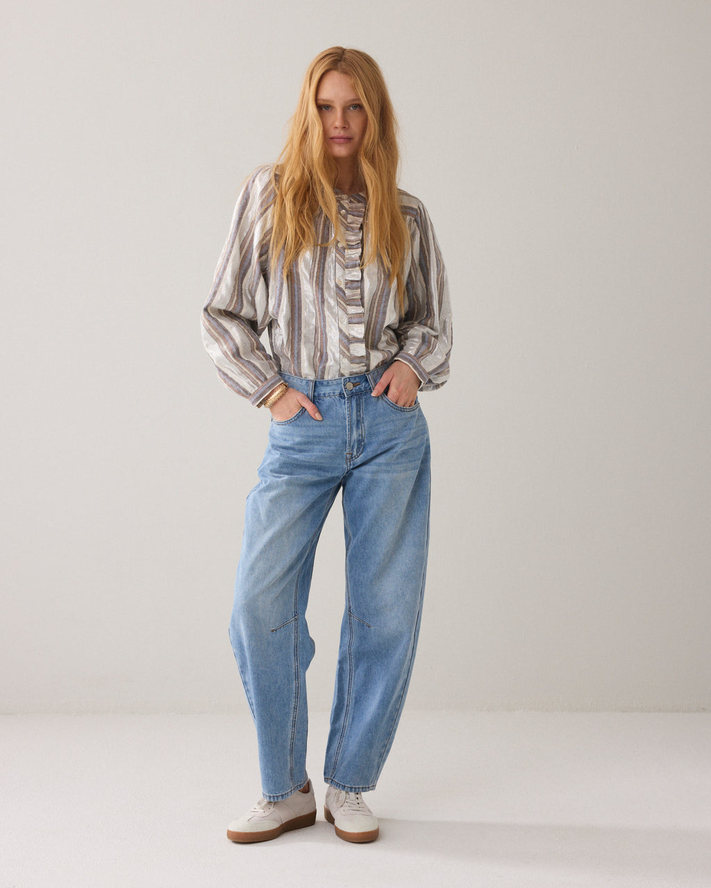 Streepjesblouse lurex