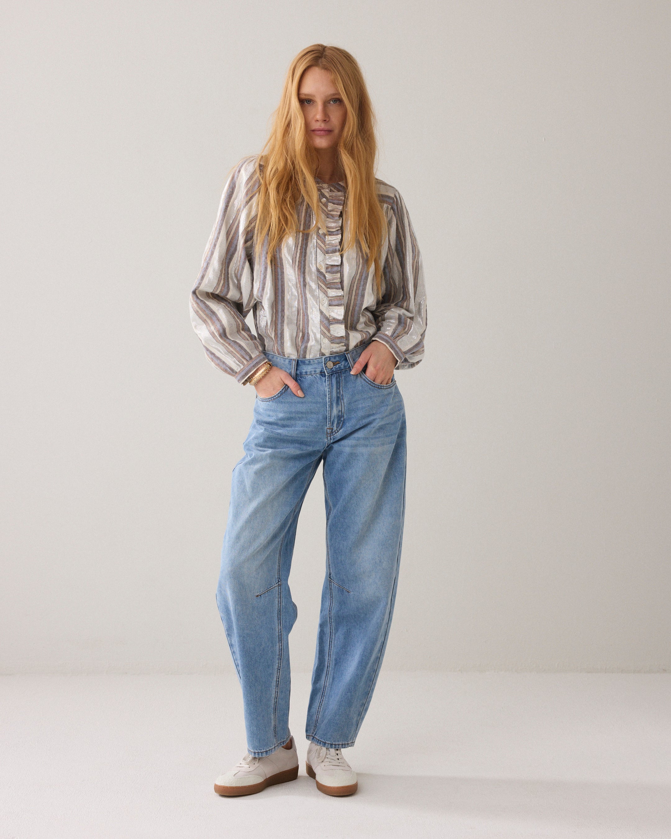 Streepjesblouse lurex