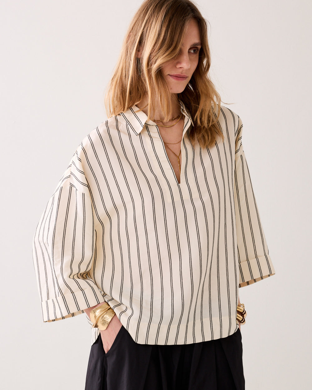 Top met chenille-streep
