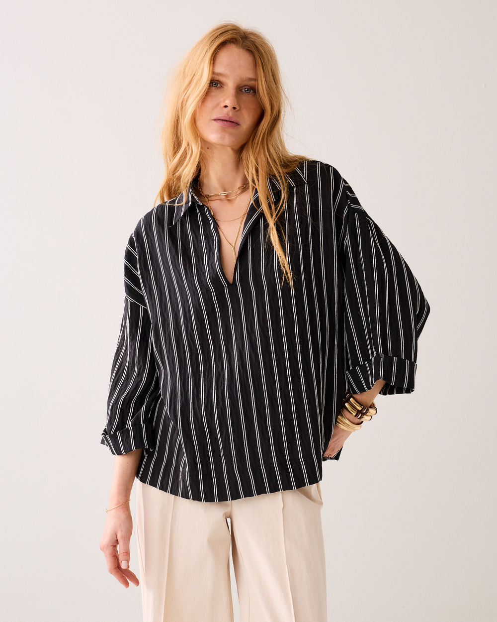 Top met chenille-streep