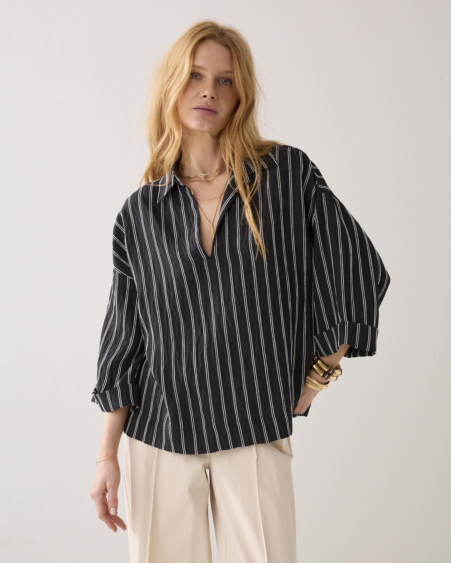 Top with chenille stripes