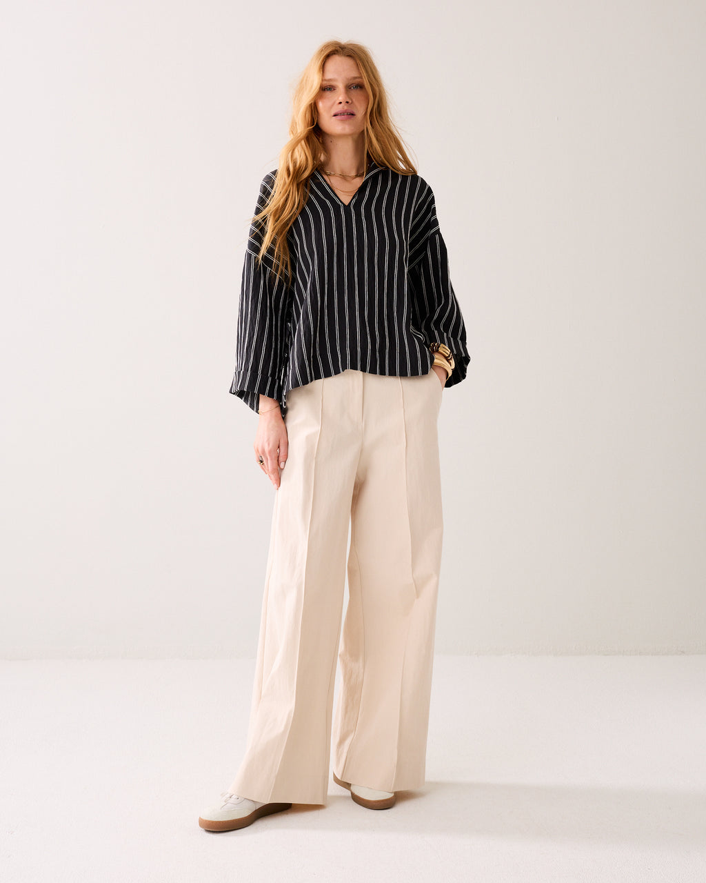 Top met chenille-streep