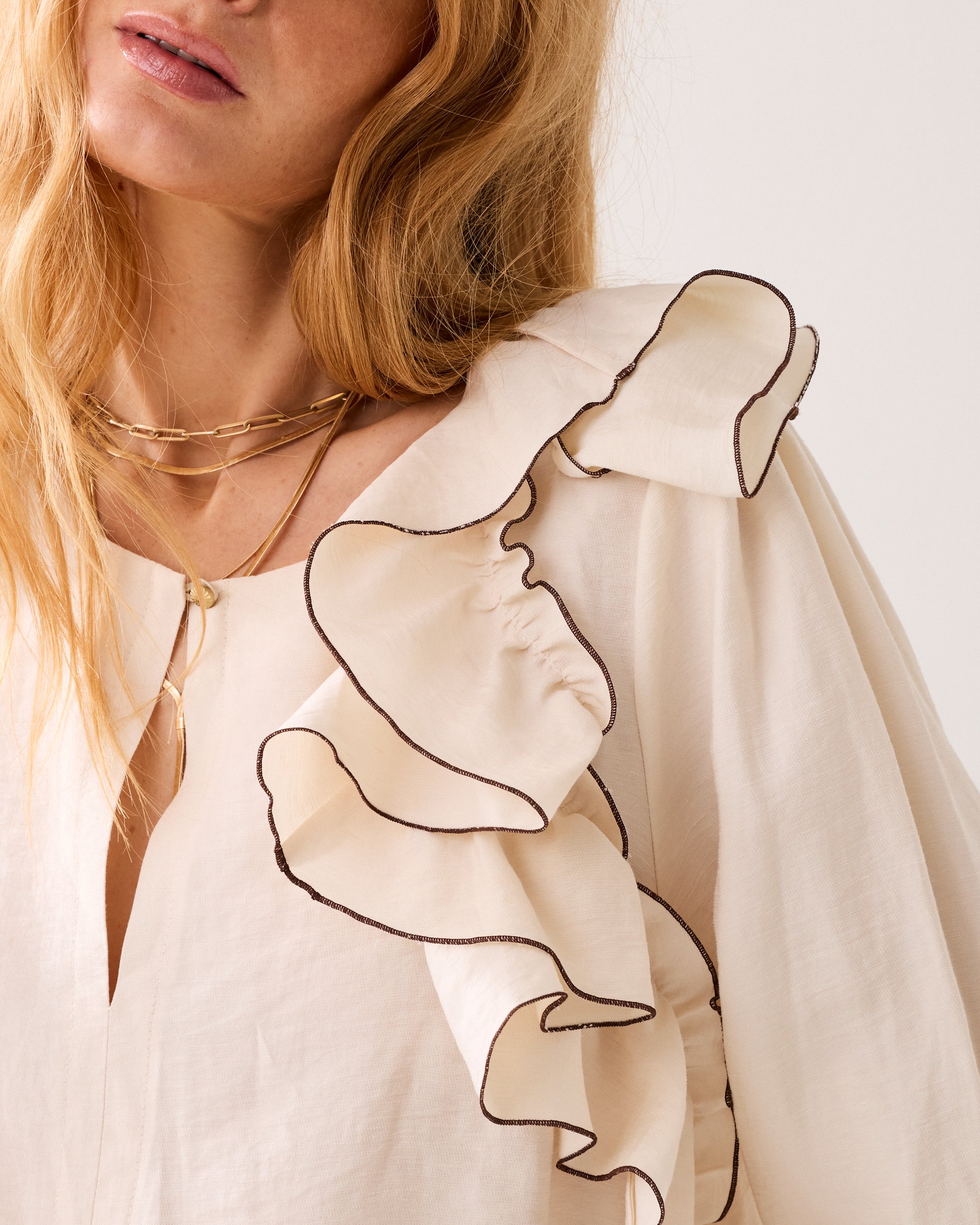 Linnenblend top met ruche
