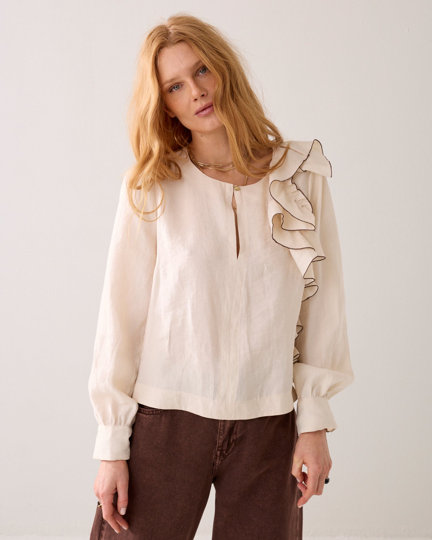 Top en lin avec volants