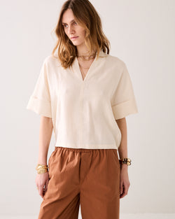 V-hals top linnenblend