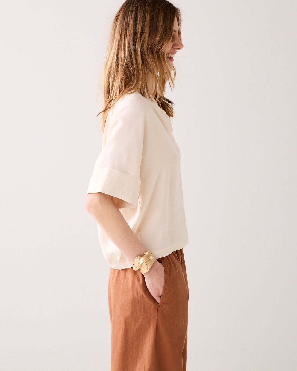 V-hals top linnenblend