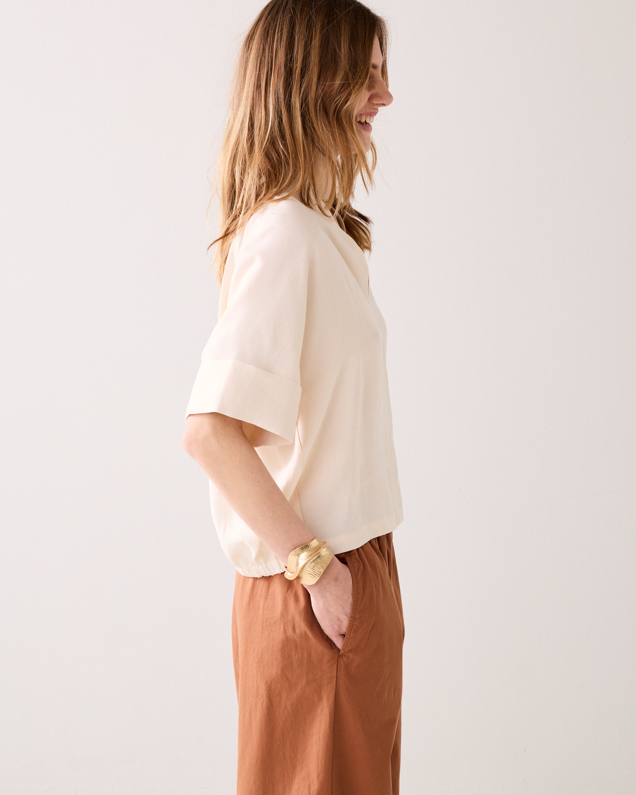 V-hals top linnenblend