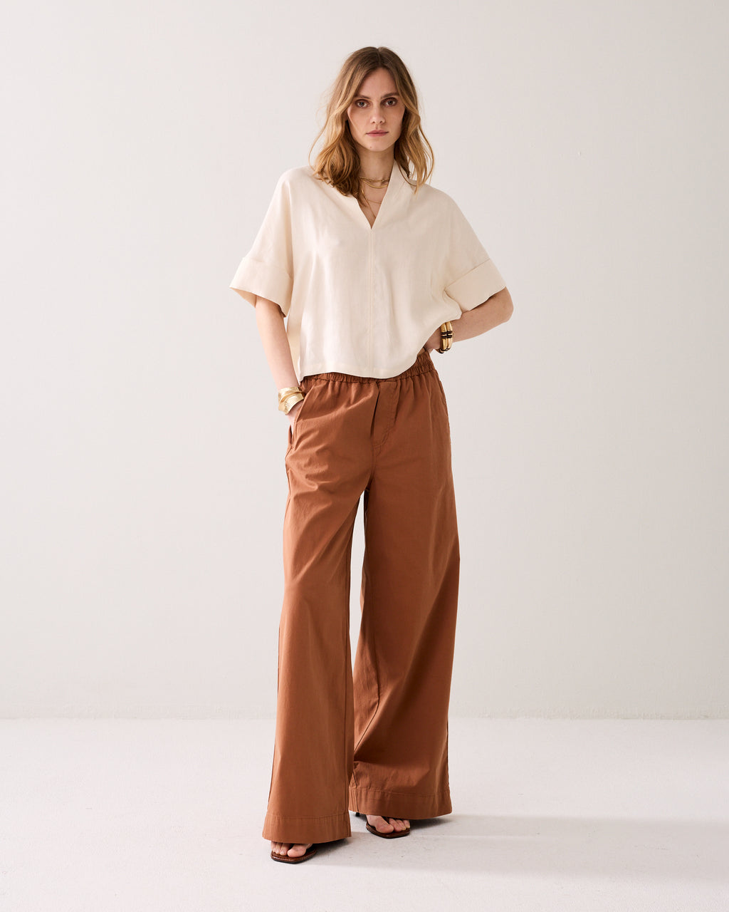 V-hals top linnenblend