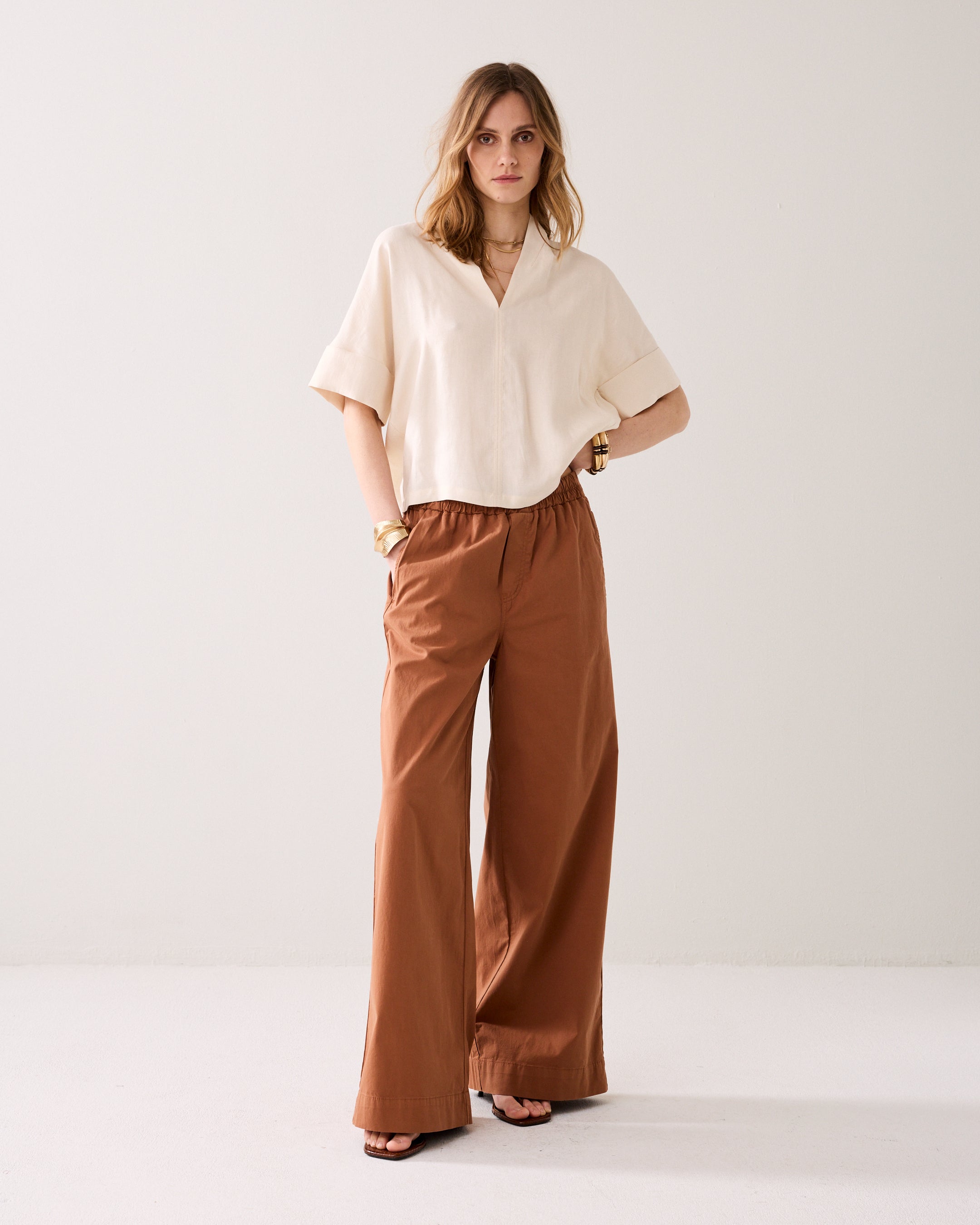 V-hals top linnenblend