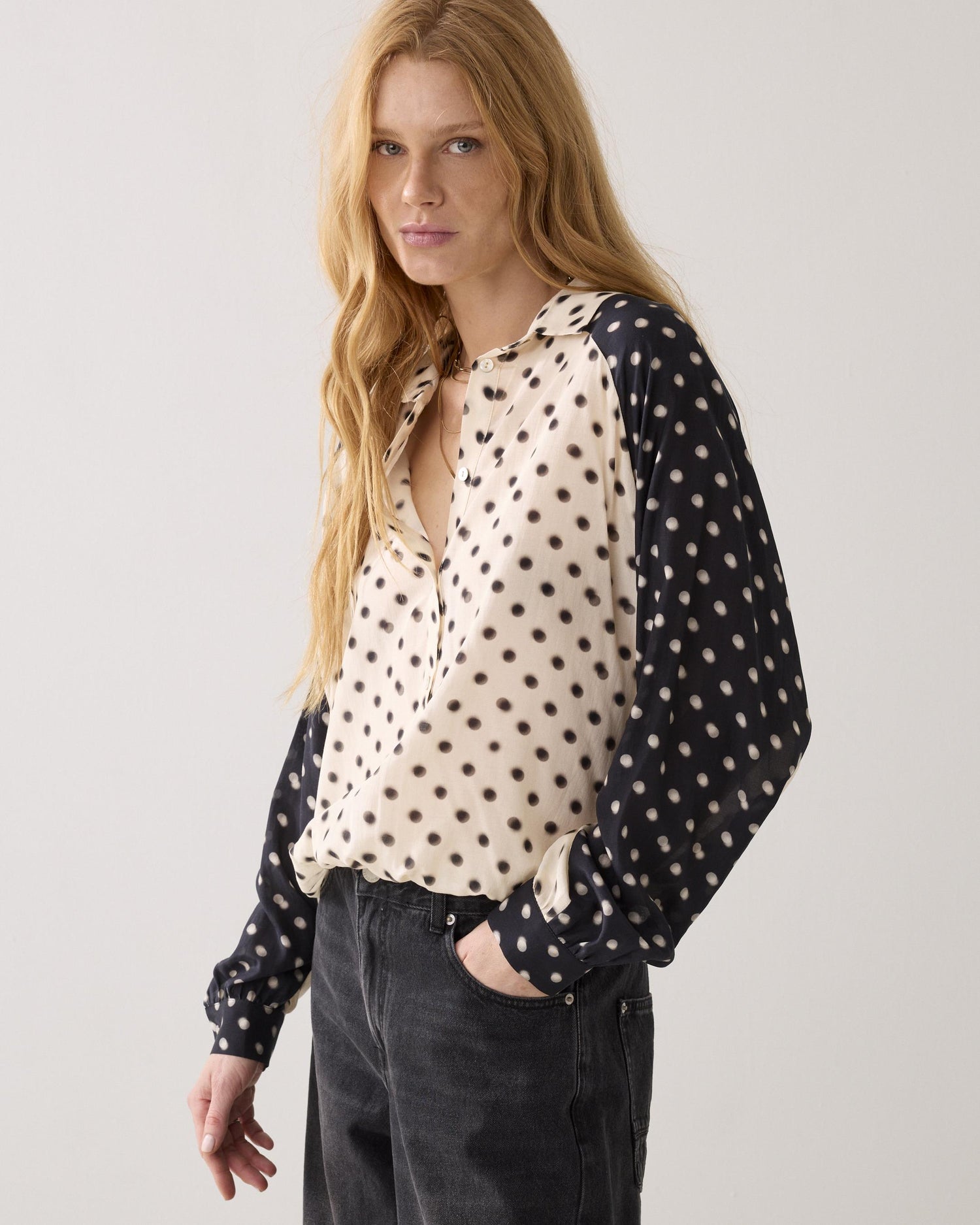 Boxy blouse with polka dot print