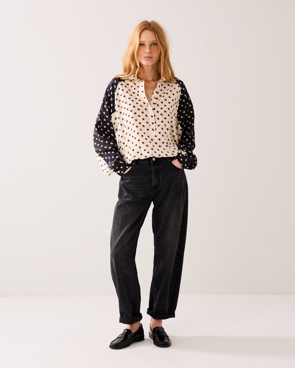 Boxy blouse met stippenprint