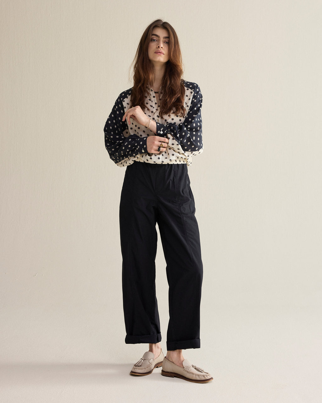 Boxy blouse met stippenprint