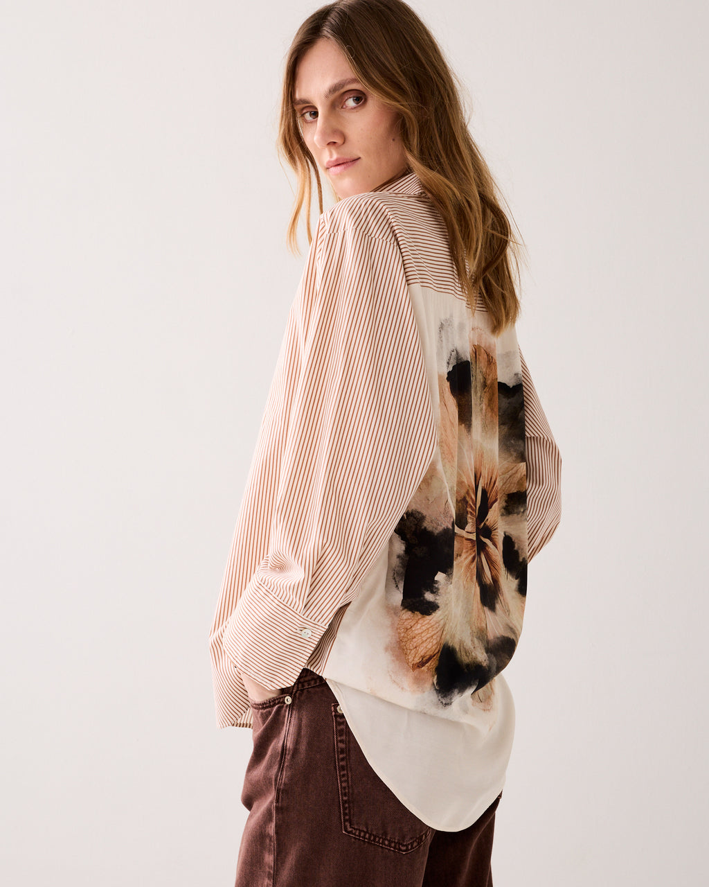 Overhemdblouse stoffenmix