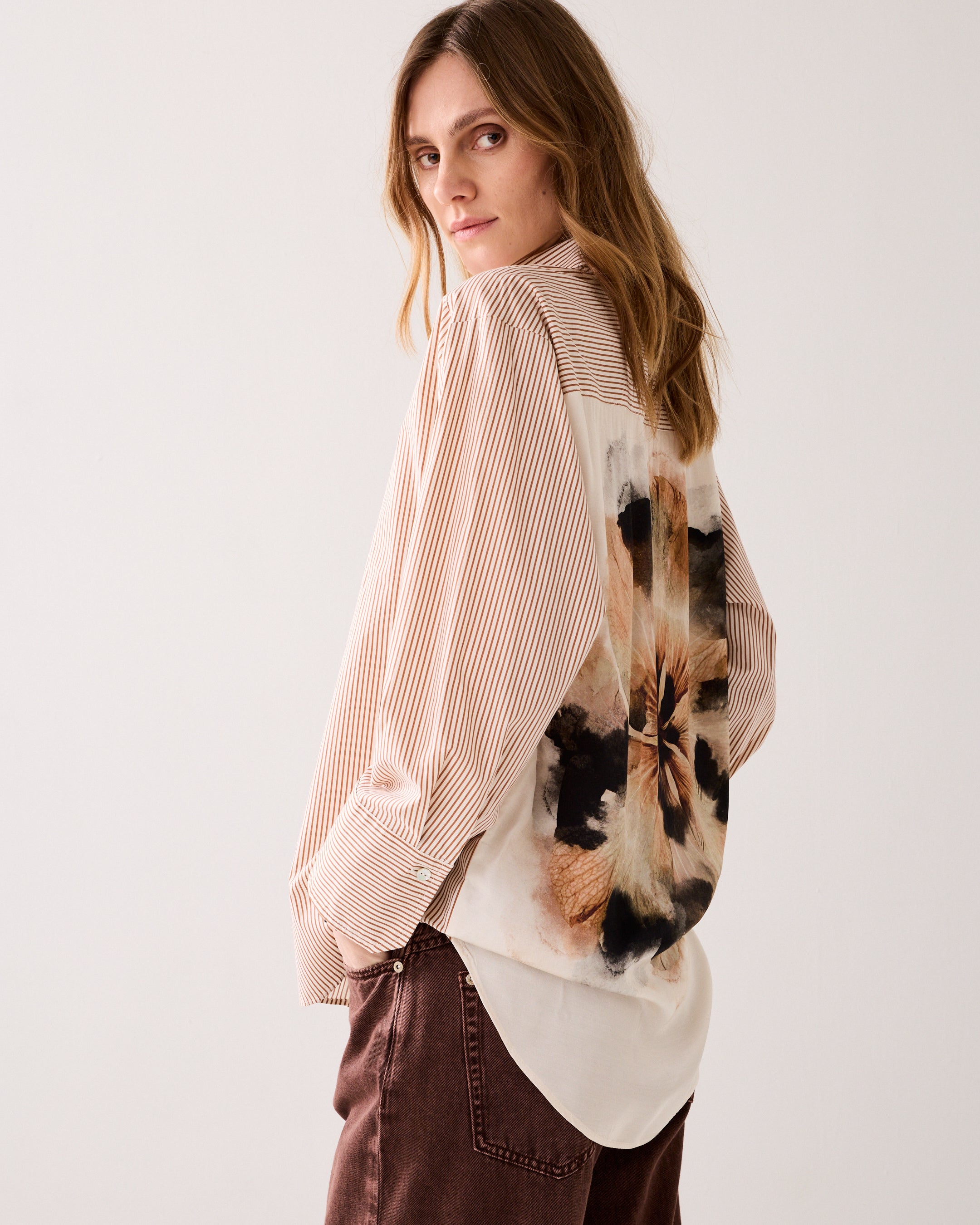 Overhemdblouse stoffenmix
